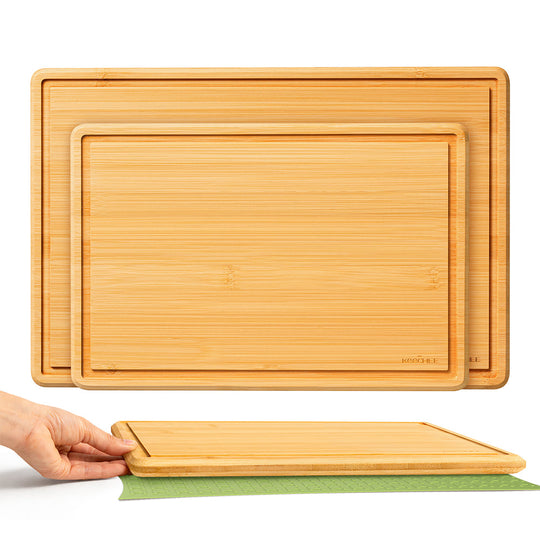 Cutting Board Set of 2 with Non-slip Mat, Natural banner