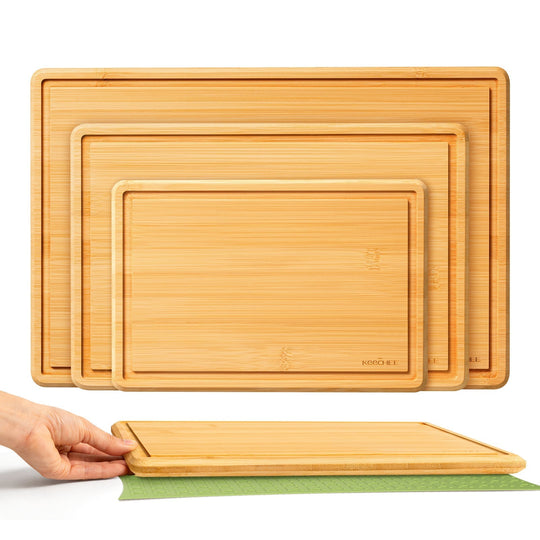 Cutting Board Set of 3 with Non-slip Mat, Natural banner