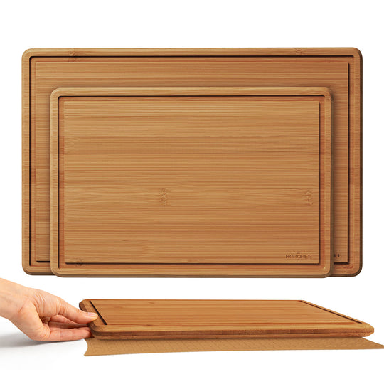 Cutting Board Set of 2 with Non-slip Mat, Brown banner